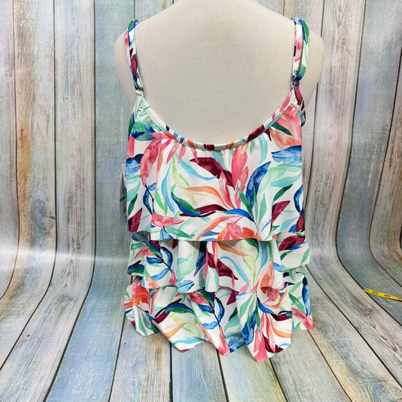 Maxine Of Hollywood Tankini Top Tropical Flutter Hem Swimsuit NEW Size 16 Swim - Picture 5 of 6